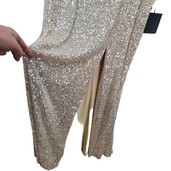 New MAC DUGGAL 26598 Nude Sequim V-Neck Wrap Waist Gown Women's (16)--$398 - Picture 8 of 16